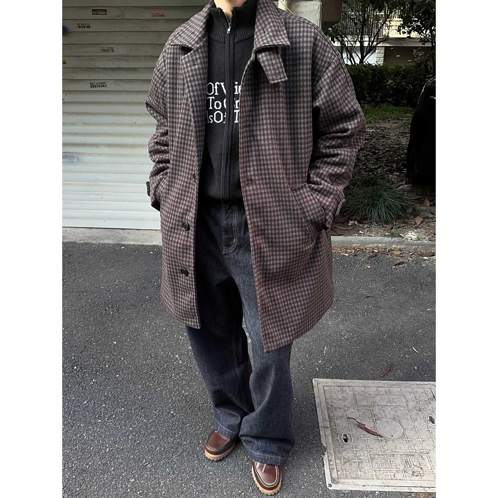 Loose and Casual Thick Woolen Long Coat for Men 2024 Autumn and Winter New Windproof Coat Oversized Stand-up Collar Wind Coat XJ250809