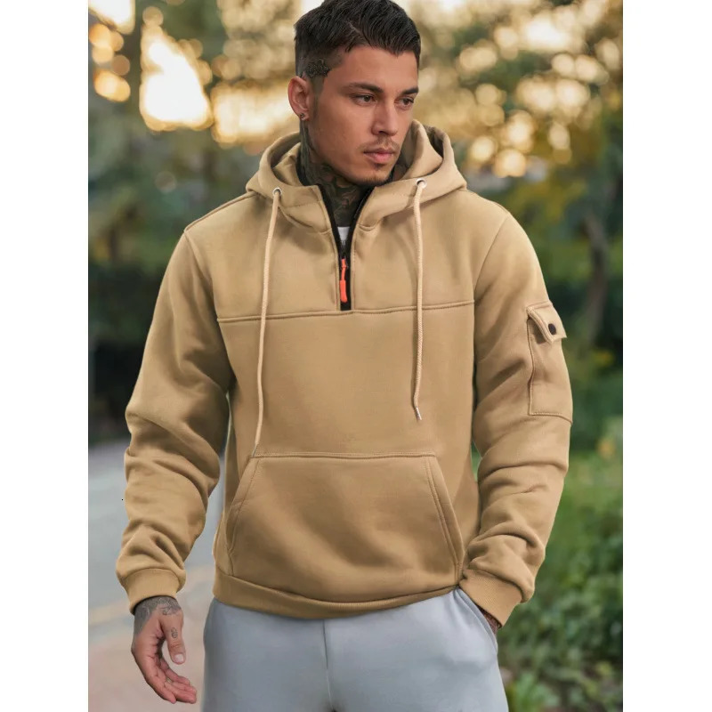 Mens Streetwear Military Sweatshirt Fleece Winter Zipper Pullover Fashion Solid Color Loose Lamb Thick Jacket Men Clothing y250729