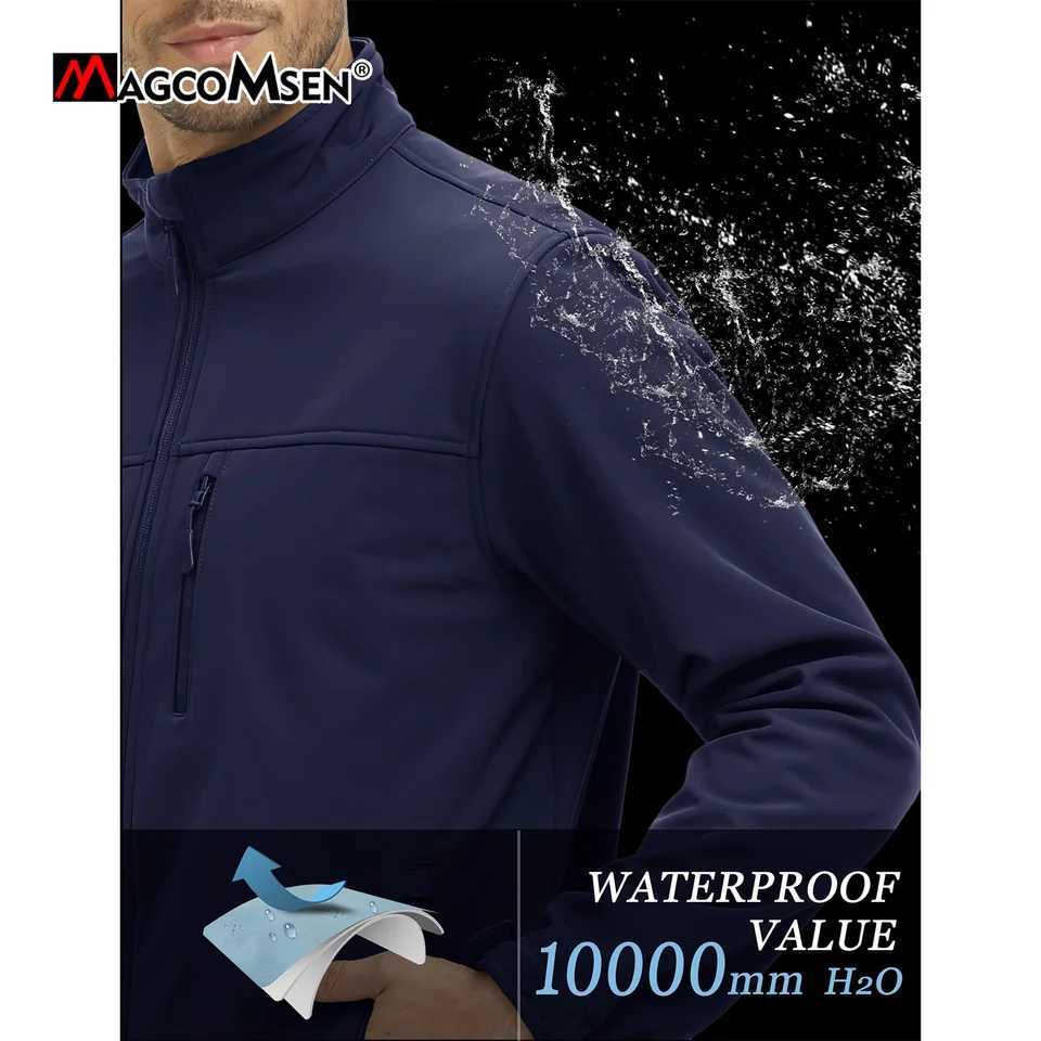 Magcomsen Mens Fleece Softshell Jackets Waterproof Full Zip Winter Working Jacket Outdoor Trekking Hiking Jacket Windbreaker W250809