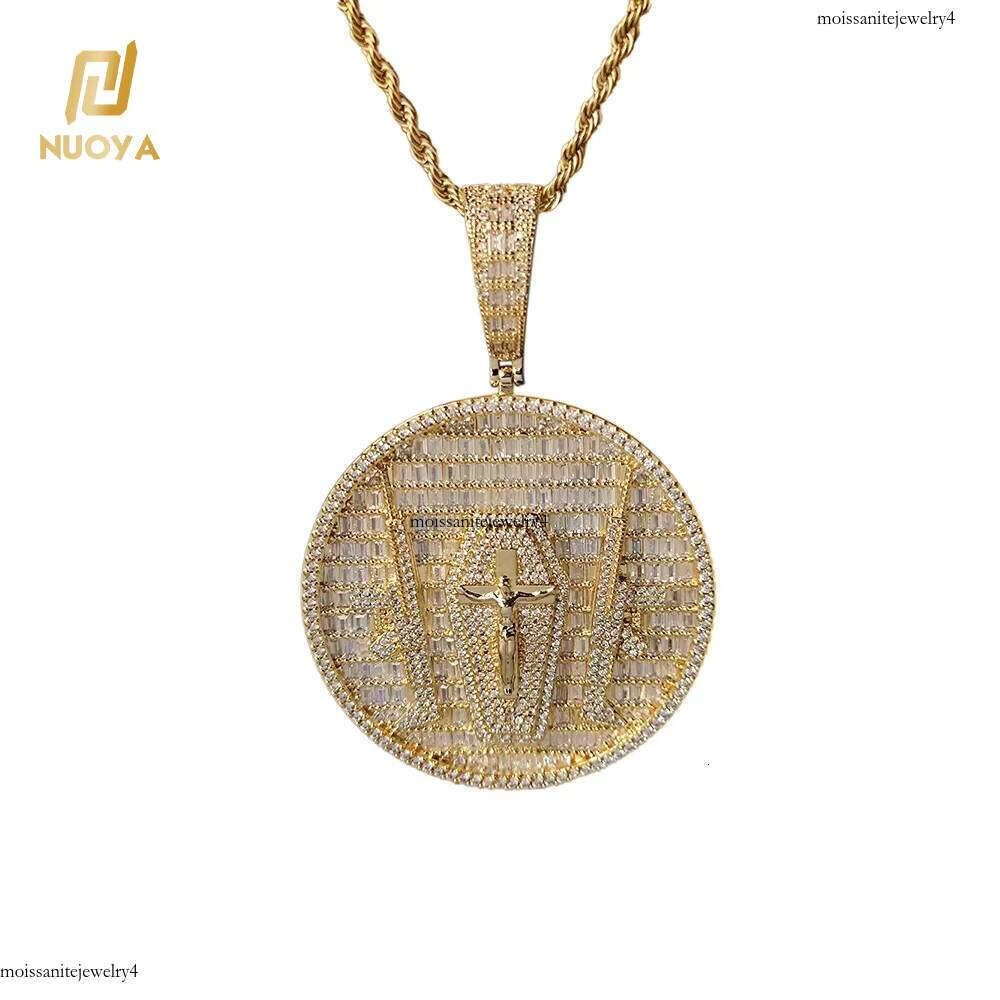 New Custom Jewelry Hip Hop Circular Cross Jesus Gold Plated Brass Micro Inset Zircon Iced Out Dia Pendant