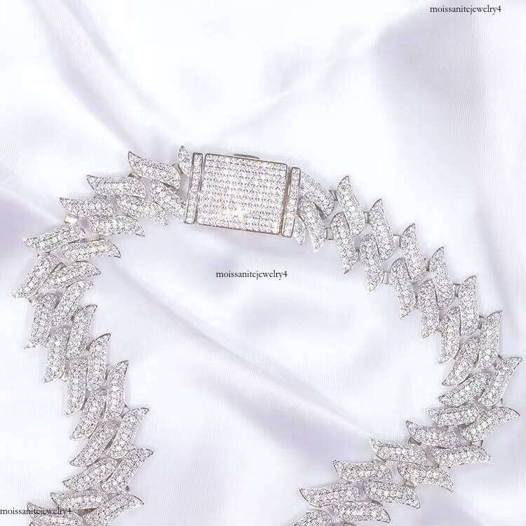 Xingguang Fashion 12mm 16mm Wide Spike Cuban Link Chain Gold Plated Iced Out Hip Hop D/VVS Moissanite Dia Jewelry Necklace