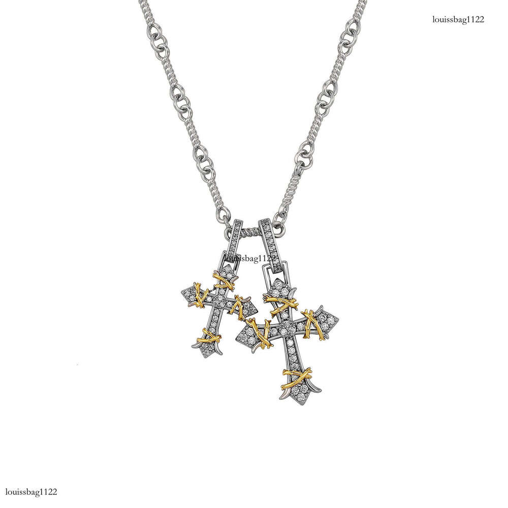 Hot Selling Full Dia Cross Pendant Necklace for Women and Men, Trendy Double Thorn Detachable Couple Pendant, Light