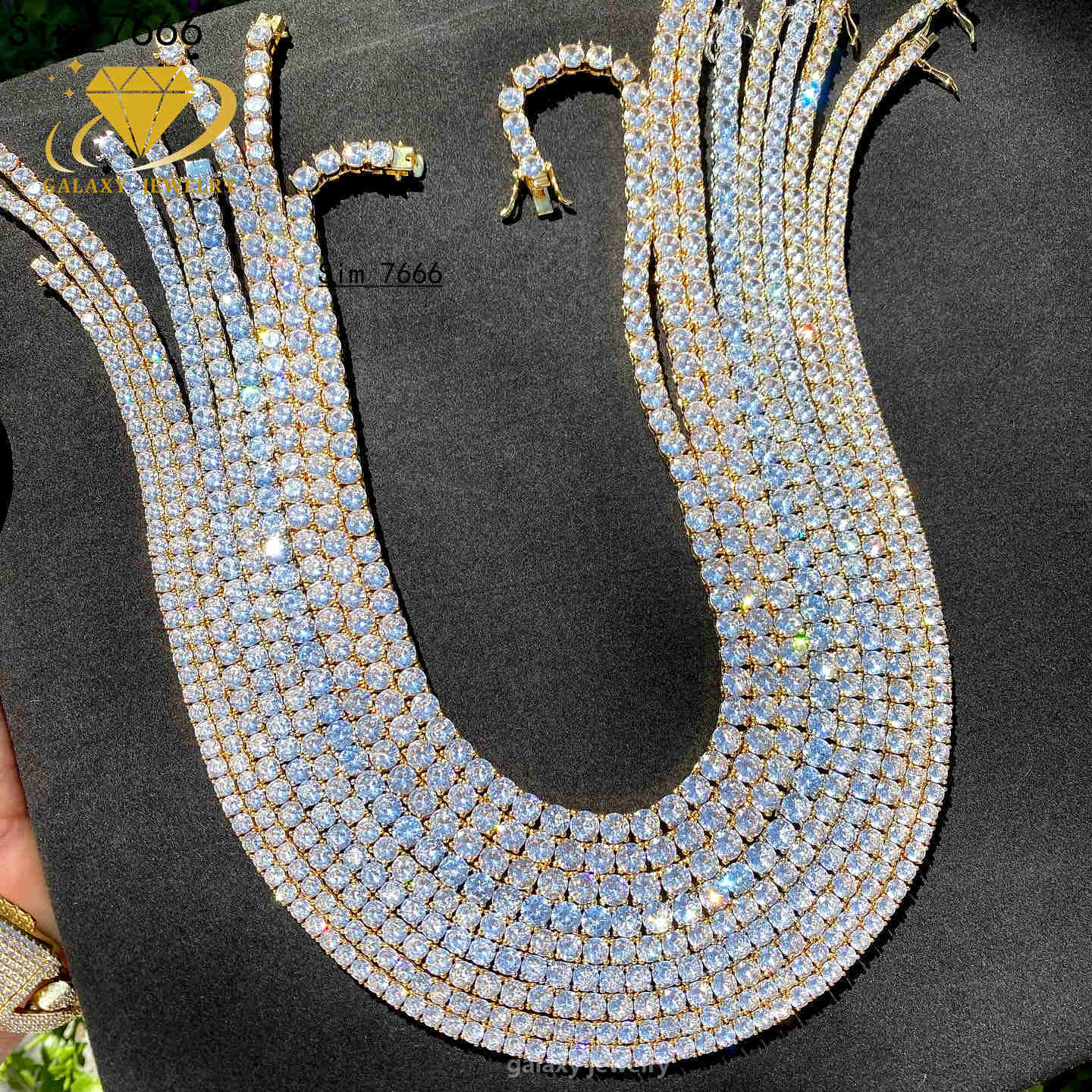 Real Pass Diamond Tester Tennis Bracelet Necklace 3-5mm Iced Out Shiny Fashion 925 Silver Gold Plated Vvs Moissanite Chain