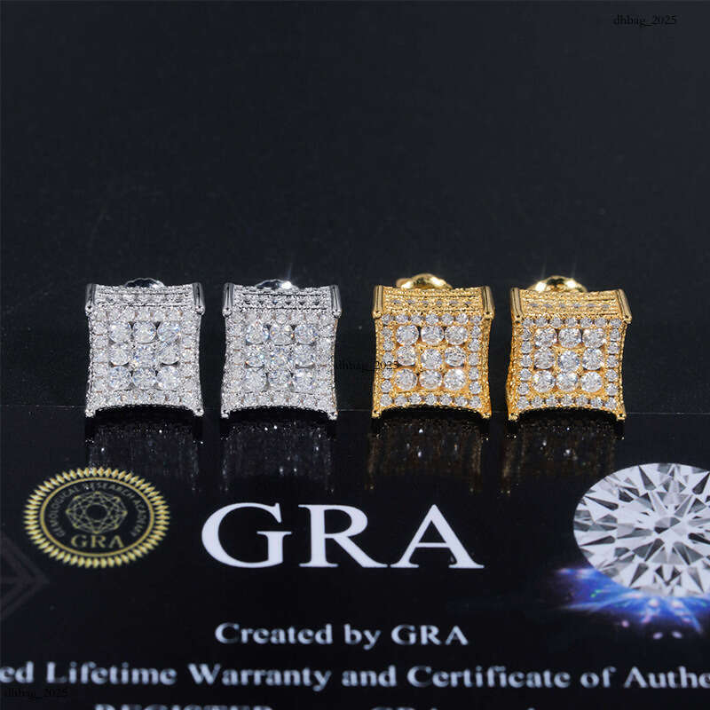 2024 New Men and Women Hip Hop Sier Inlaid Moissanite VVS Stud Earrings