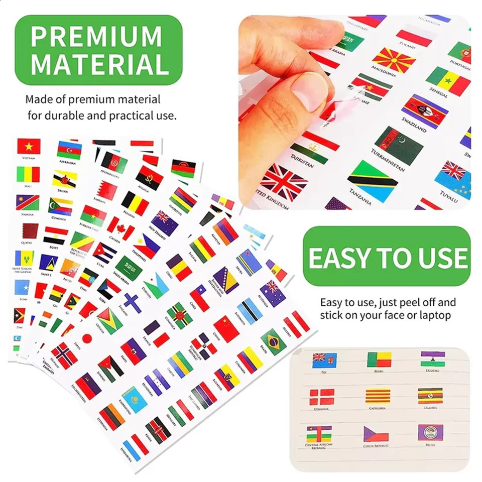 192 Countries World Flag Stickers Self-Adhesive World Country Travel Labels Face Stickers for Journal Party 6 Sheets 250804