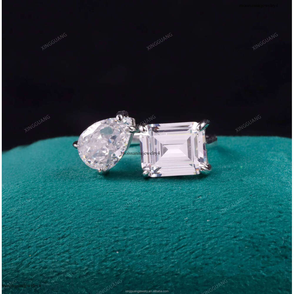 XG 4CT Emerald 3ct Pear 2stones for Women VVS Moissanite Lab Grown Dia Rings Sier Gold Fine Jewelry