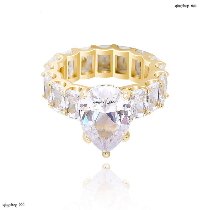 Water Drop Hip-Hop Women's Full Zircon Fashion Personality Ring Gold Jewelry