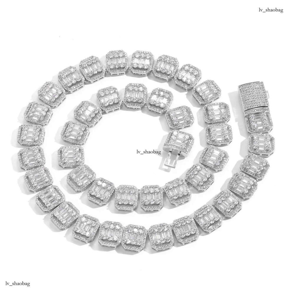 Meisa New Hip-Hop Necklace 13mm Wide Rock Candy Square Round Dia Mixed Inlay Hollow Choker Nine-Grid Chain