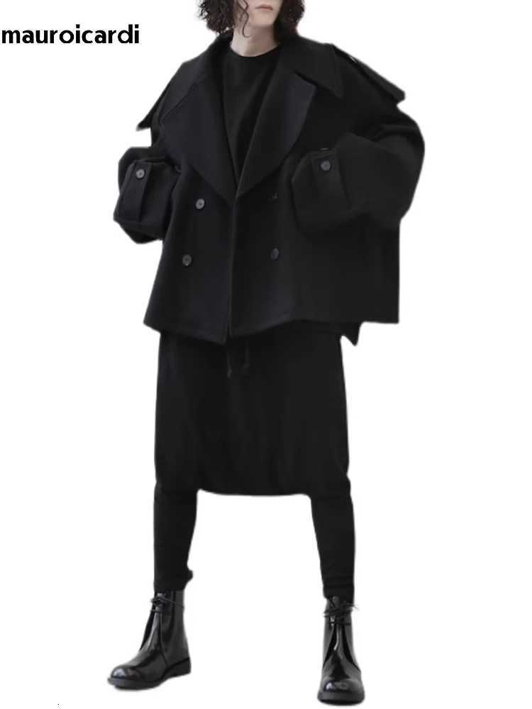 Mauroicardi Autumn Winter Warm Oversized Black Woolen Coat Men Cool Loose Luxury Dark Academia Aesthetic Vintage Clothes 2023 XJ250809
