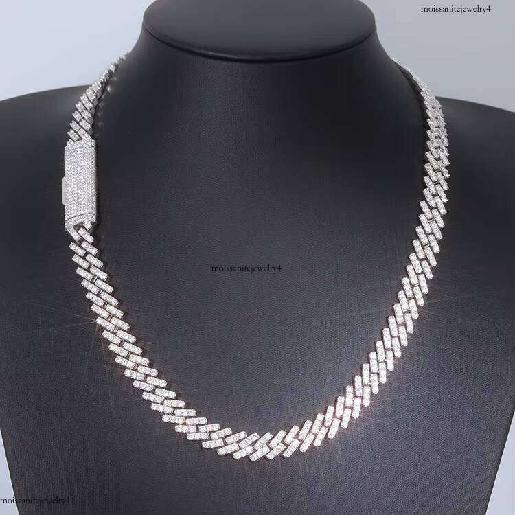 Wholesale 10mm Single Rows Fine Hip Hop Jewelry Sier Iced Out Vvs Moissanite Pass Dia Tester Cuban Link Chain