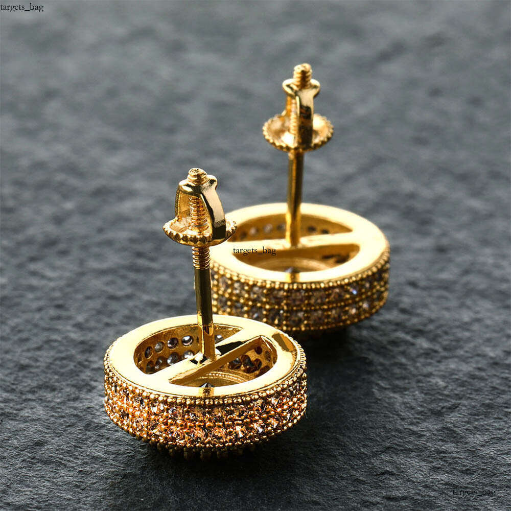 INS Round Full Zircon Hip-Hop Sier Needle Personality Unisex Trendy Earrings Jewelry