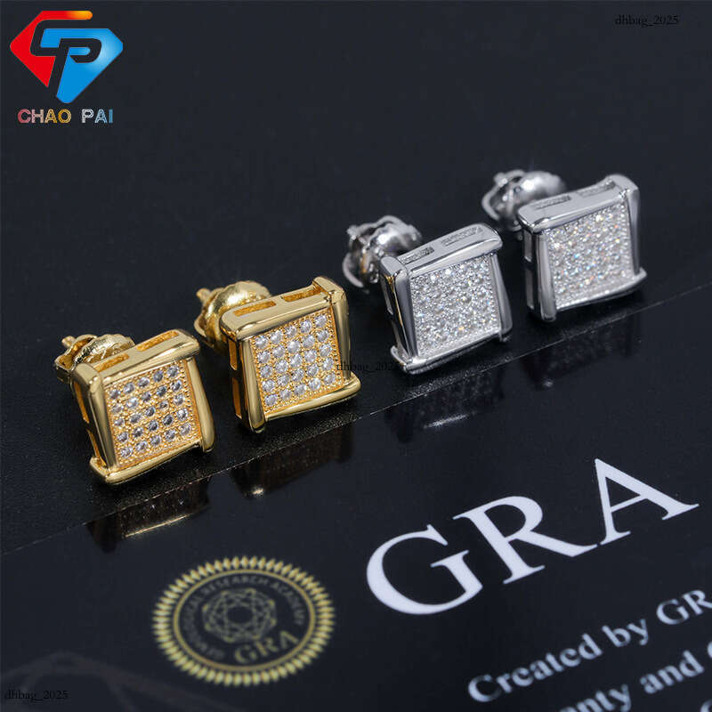 New Men's and Women's Hip-Hop Jewelry Pure Sier Earrings with Moissanite Studs
