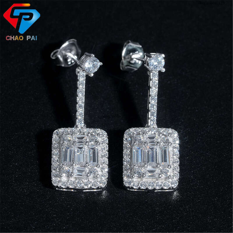 ICED OUT Trendy Fashion AccessorieIced Out VVS Real Gold Plated Inlaid Straight T Cubic Zirconia Earrings Jewelry