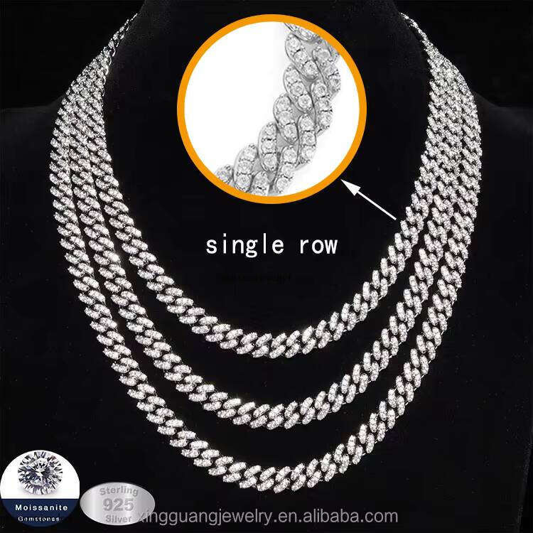 10 mm Wide Single Row Cuban Link Chain Hiphop GRA VVS Moissanite Dia Sier Fine Jewelry Necklace Bracelet