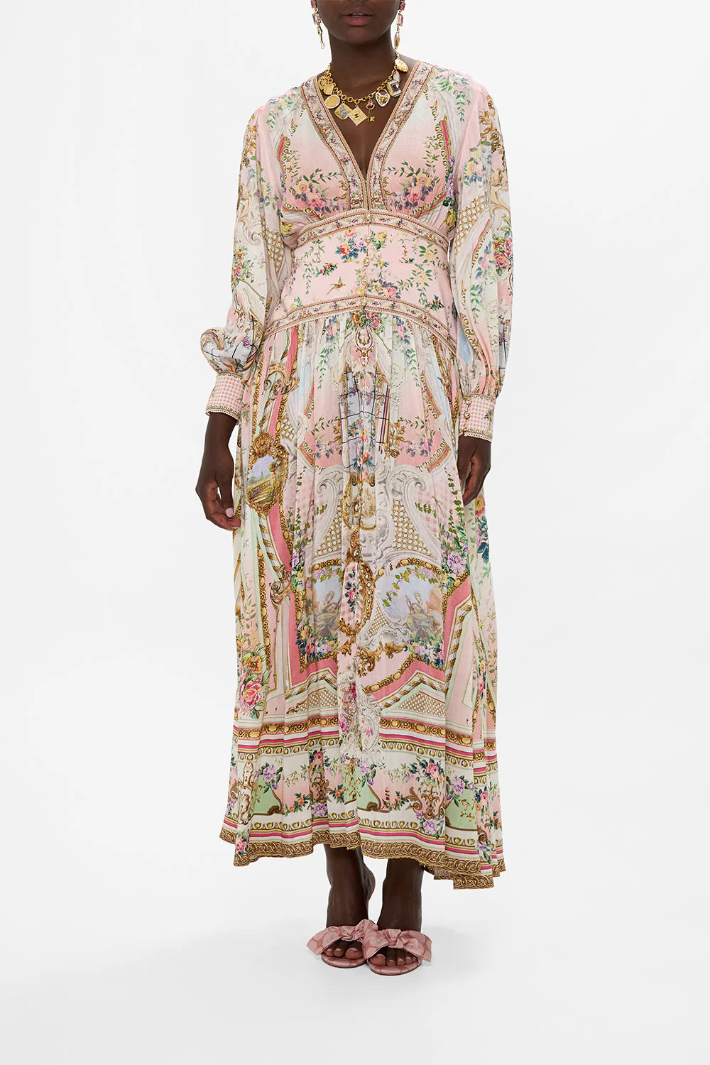 Australian designer Camilla Dress high-end 100% silk printed V-neck long dress