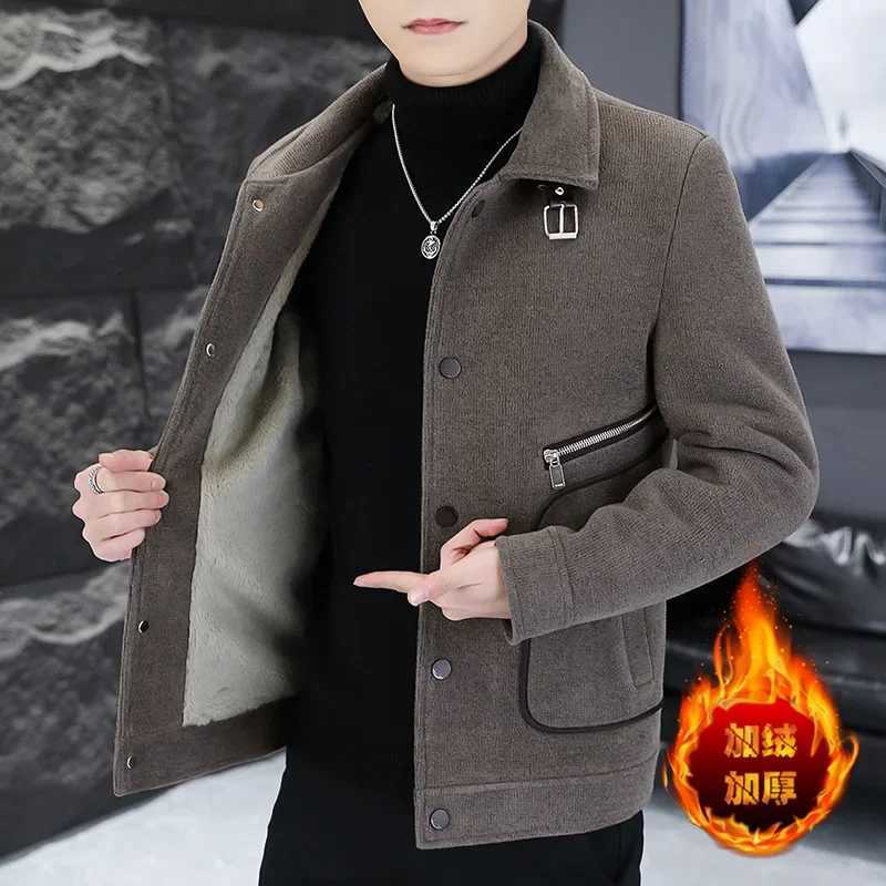 Korean Fashion Winter Woolen Jacket for Men PU Buckle Decoration Casual Business Trench Coat Social Overcoat Men Clothing M-4XL XJ250809