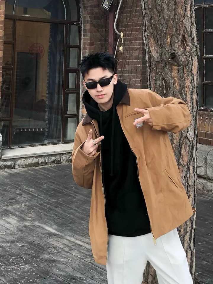 Retro American Khaki Workwear Jacket Zipper Collar Mens Snake Couples Spring Autumn Trendy Outerwear Casual Sle W250809