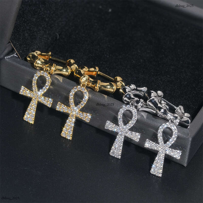 ICED OUT Sier Inlaid Zircon Cross Earrings Personality Studs Hip Hop