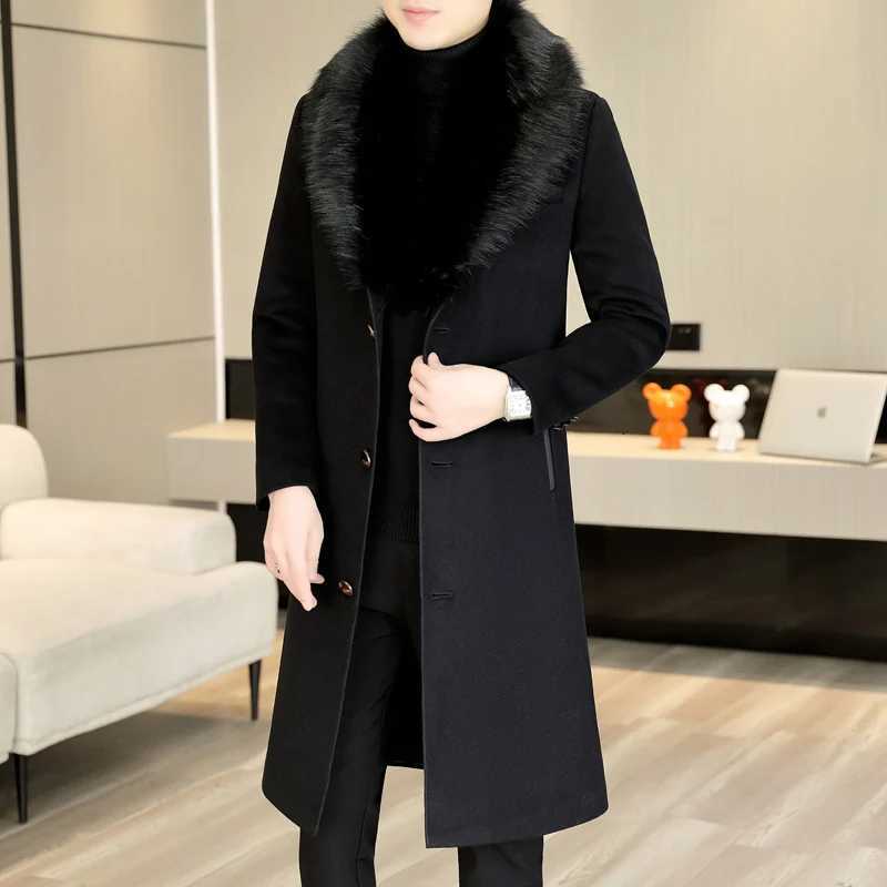 igh Quality 2025 Winter Mens Woolen Coat Outwear Casual Fur Collar Detachable Wool Windbreaker Jackets Thicken Trench Clothing XJ250809