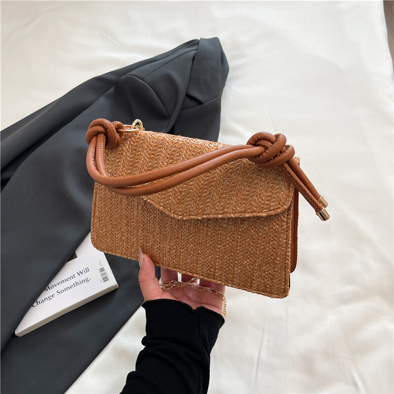 Autumn fashion new women's shoulder bag Korean style minimalist handbag grass woven small square crossbody autumn designer