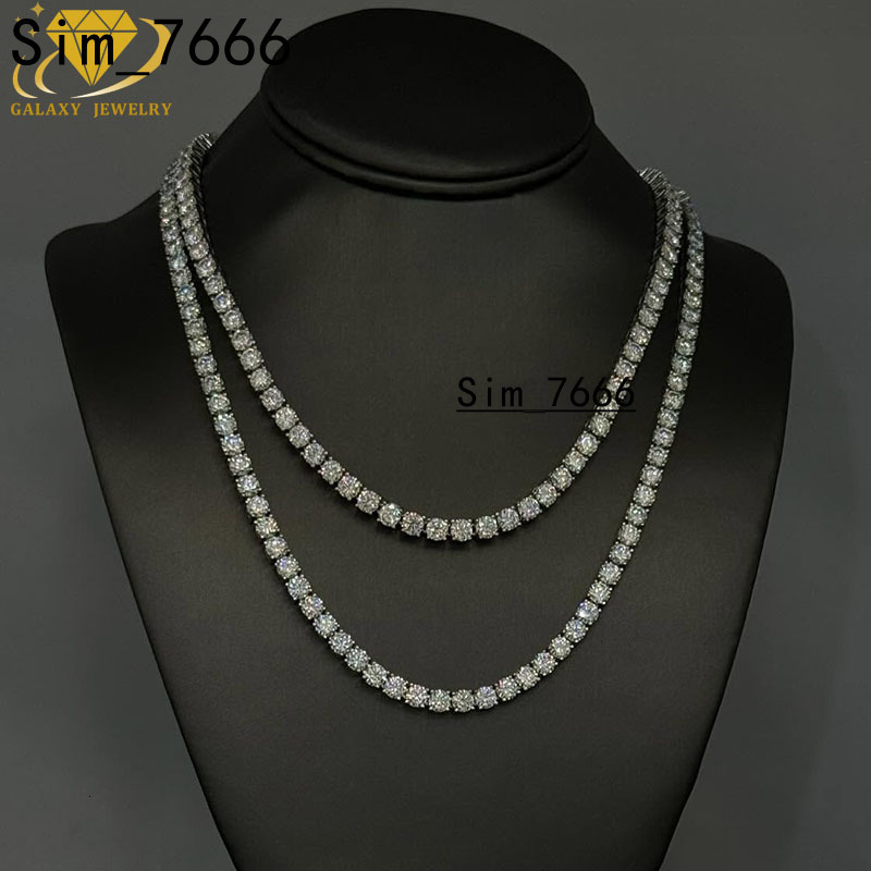 Hot Sale Men Women Moissanite Diamond Necklace 6mm 925 Sterling Sliver Tennis Chain Hip Hop Jewelry