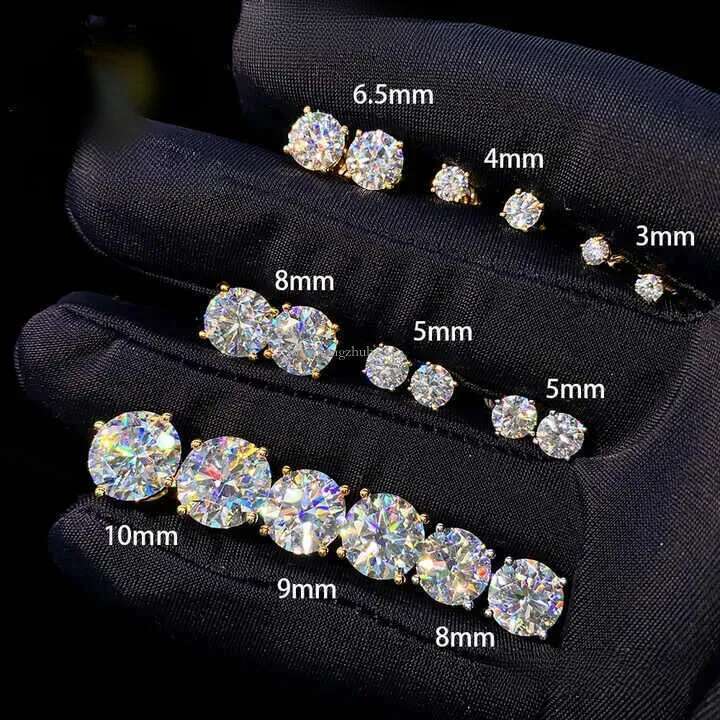 Top of the line earringsScrew Back VVS Moissanite Hip Hop S Sier 10K 14K Gold Dia Round Solitaire Stud Earrings