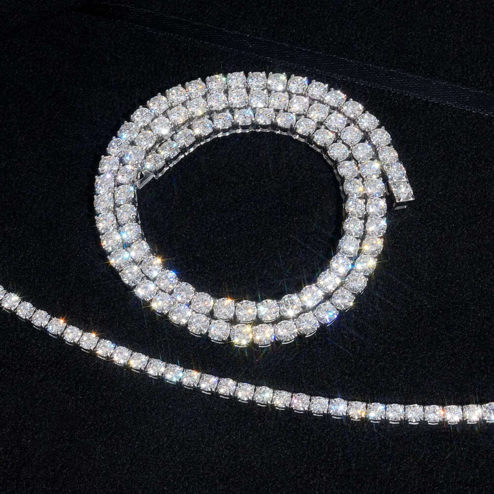 3/4/5/6/8/10mm Sterling Silver Inlaid Moissanite chain Single Stone Tennis Bracelet Necklace Hip Hop Accessories