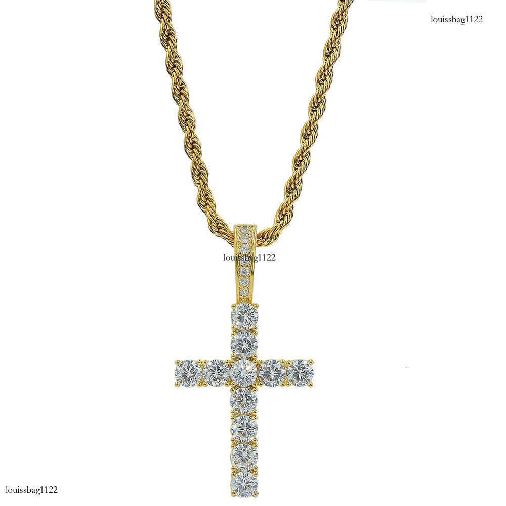 Hip Hop Double Row T Square Dia Rock Candy Cross Men's Trendy Full Moissanite chain Pendant