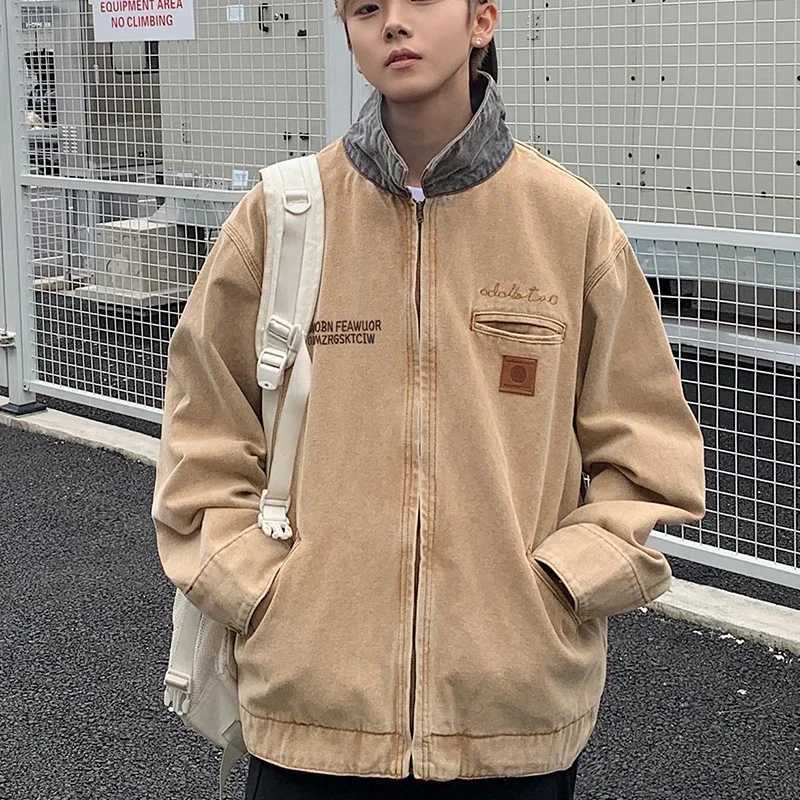 American Retro Vintage Denim Jacket for Men Women Spring Autumn Trend Letter Loose Jeans Coat Casual Handsome Workwear Jacket W250809