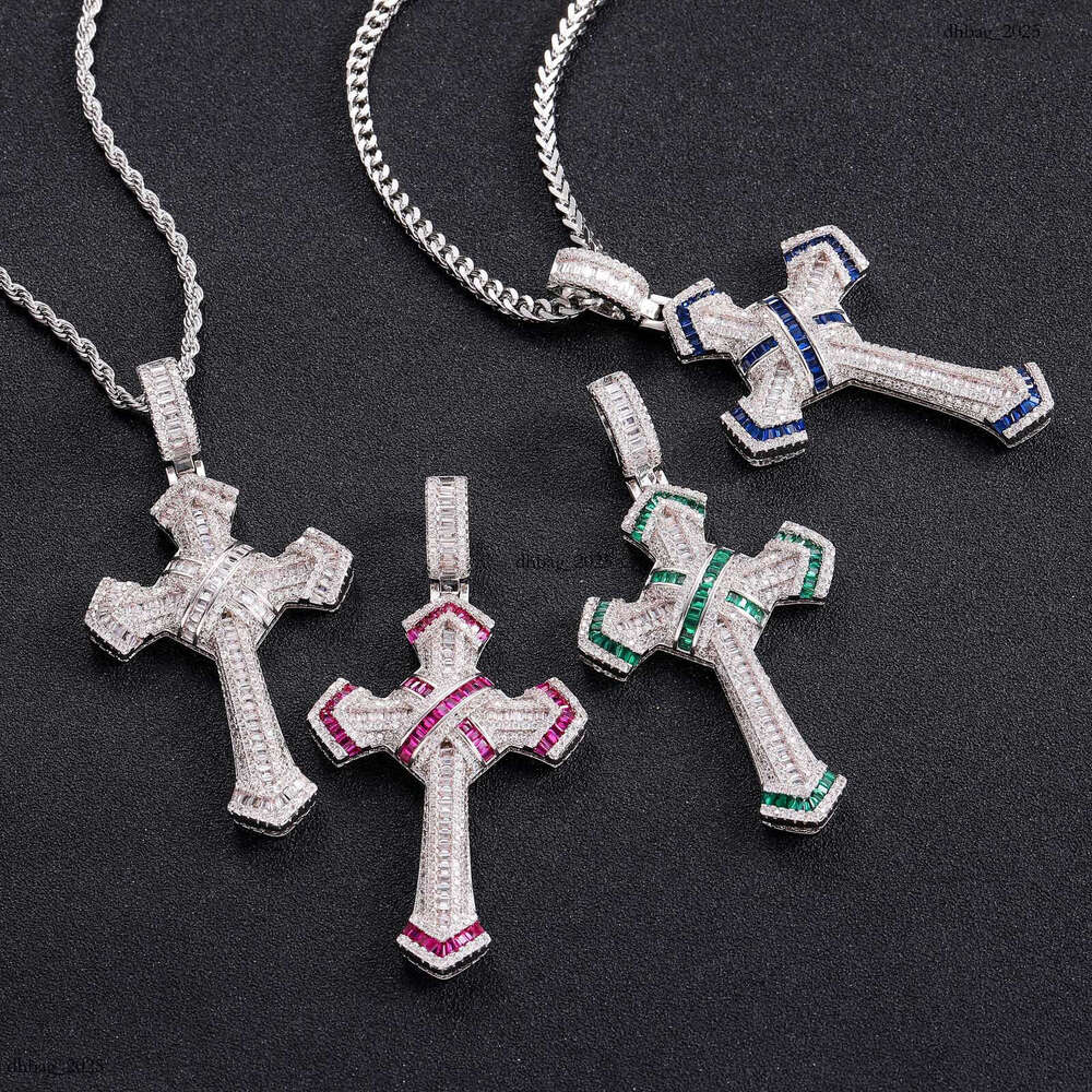 Colorful Moissanite chain Wrapped Cross Personality Trendy Men's Hip-Hop Pendant