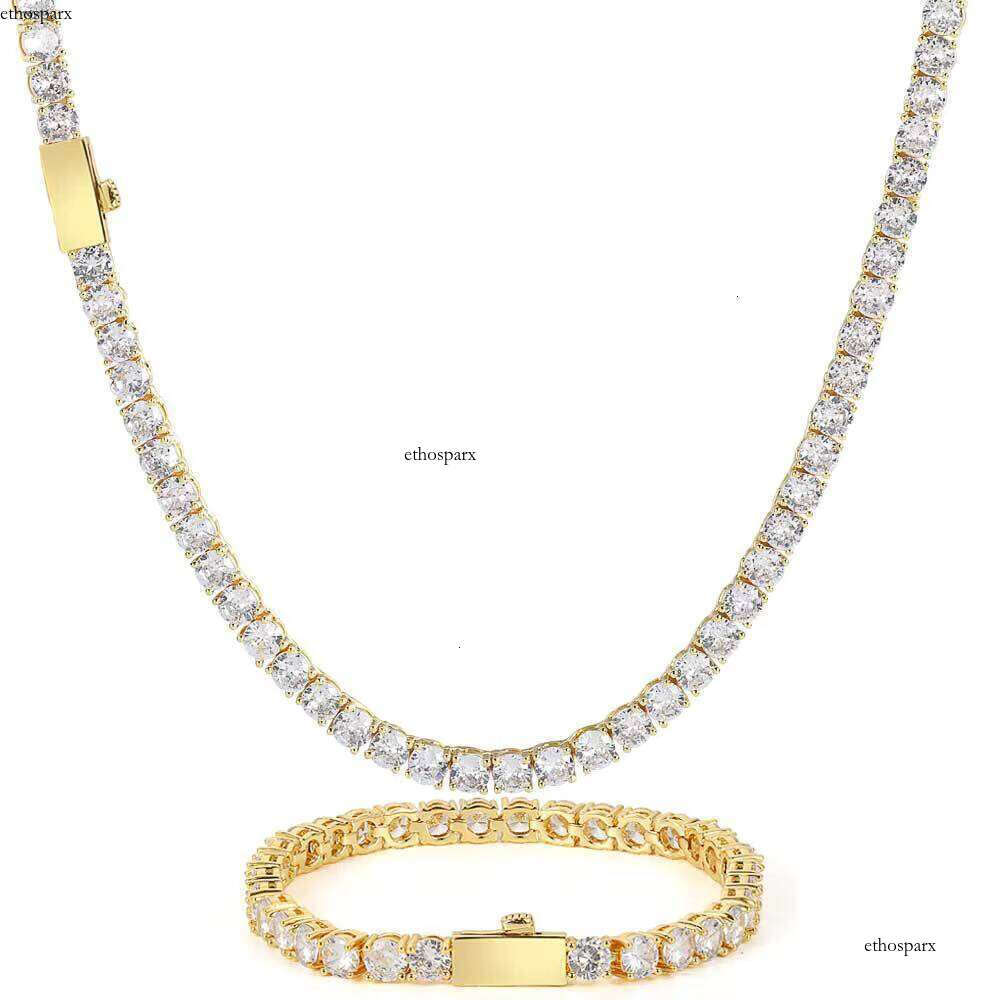 Gold Bling Chain Jewelry Men Iced Out Hip Hop Dia Tennis Necklace