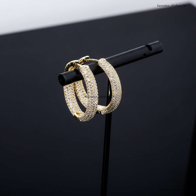 New Men and Women Full Zircon Real Plated Hip Hop Trendy Earrings Gold Jewelry