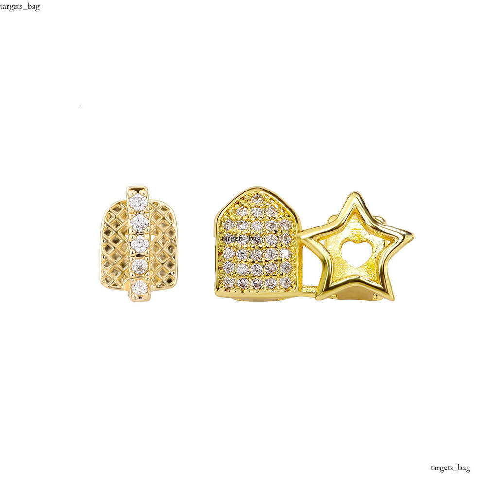 Hip-Hop TEMU Glossy Gold Heart Cross Star Teeth Set Personalized Grillz