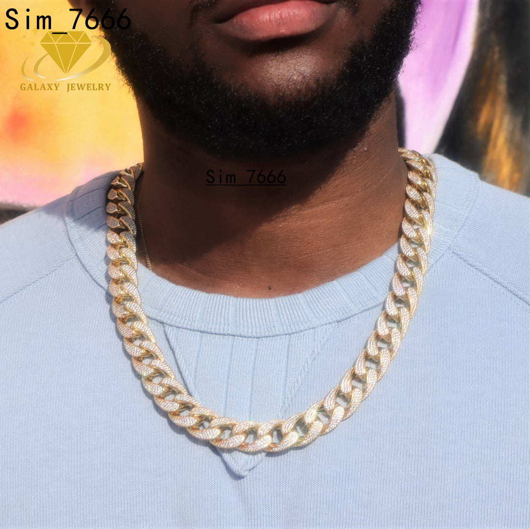 Iced Out 3rows Hook Cuban 12mm 14mm 16mm 18mm 20mm Pass Diamond Tester Silver 925 Jewelry Vvs Moissanite Miami Cuban Link Chain