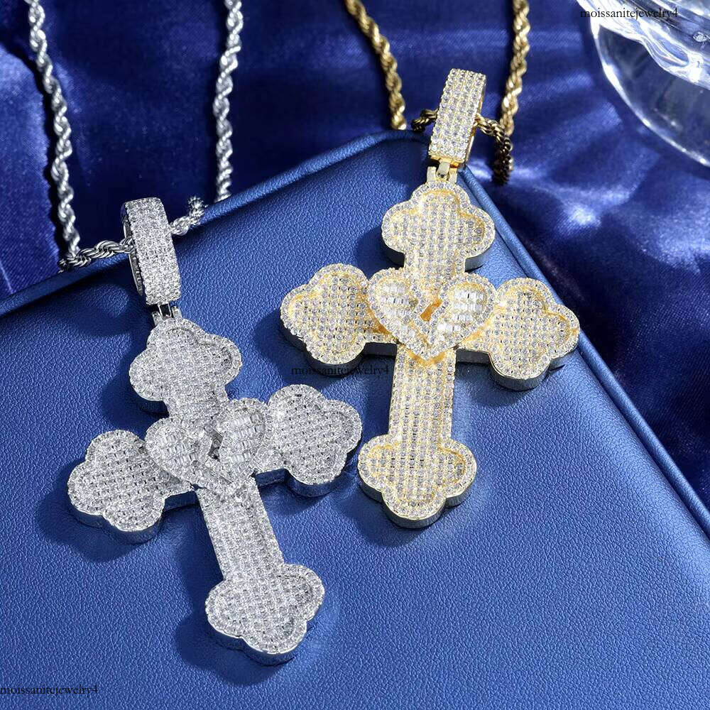 NUOYA Fine Sier Heart Cross Can Pass Dia Test VVS Moissanite Pendant Hip Hop Jewelry for Men Women