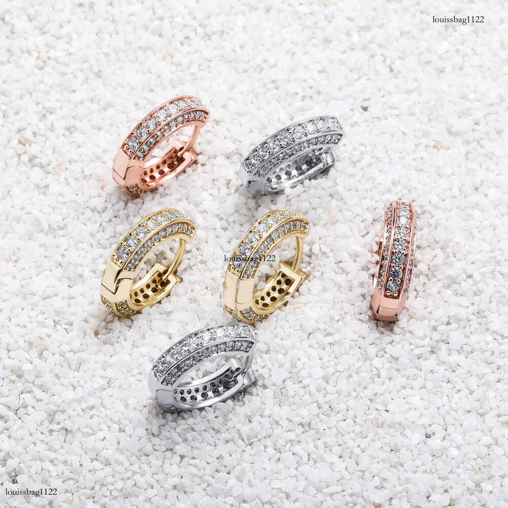 Hip Hop Three Row Zircon Round Unisex Personality Simple Stud Earrings Jewelry
