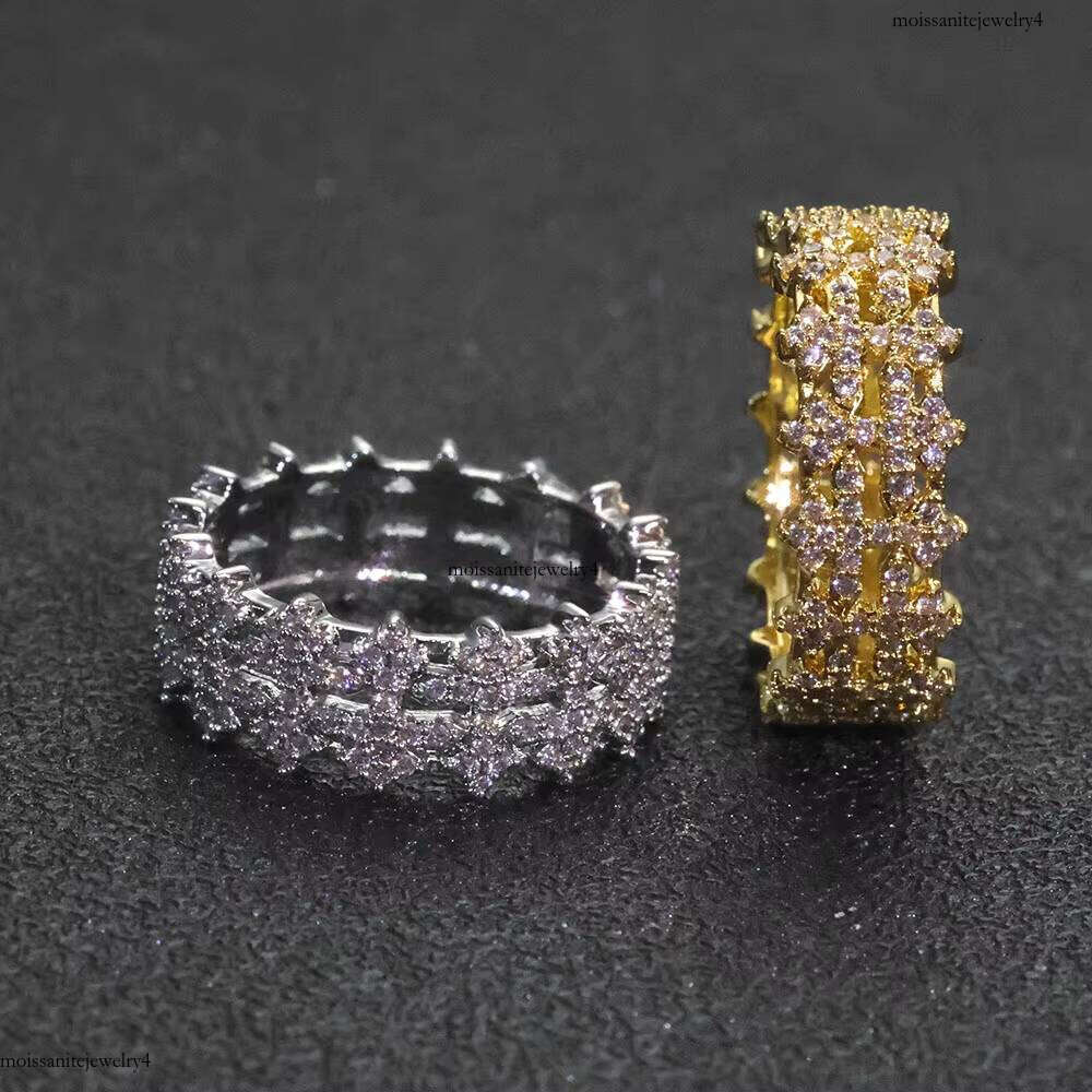 NUOYA New Arrive 8mm Wholesale Bling Dia Double Row Cross Design Women's White Gold Plated Cubic Zircon Fashion Ring