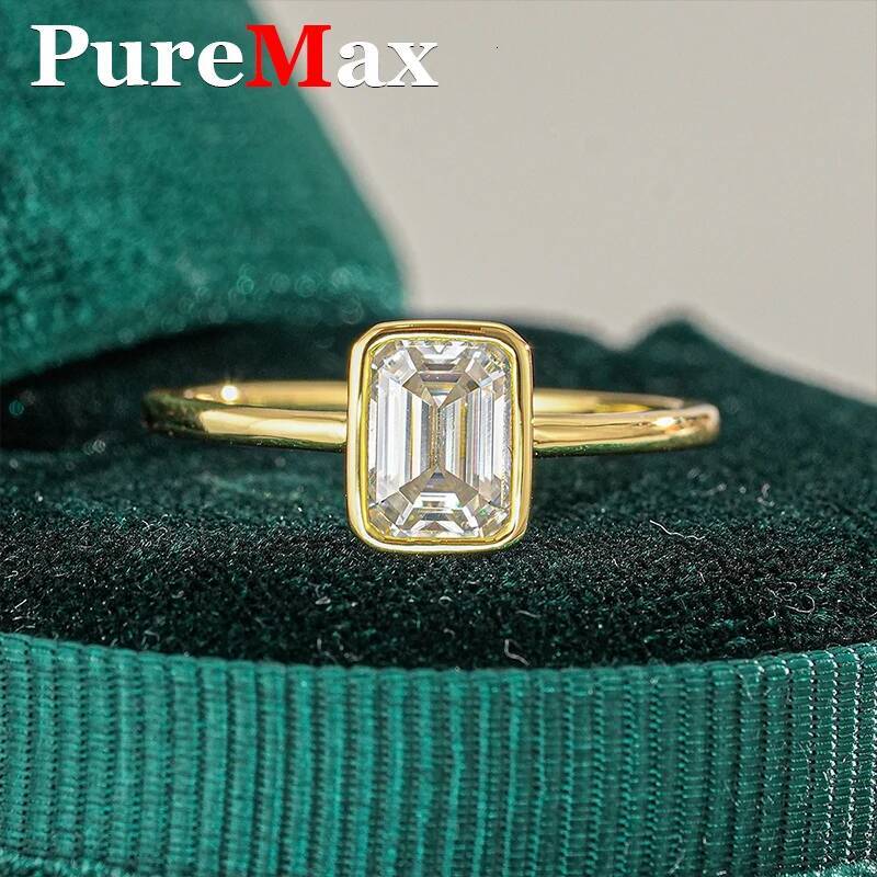 Fashion 18k Gold Plated 1ct 3ct Emerald Certified Moissanite Rings For Women 925 Sterling Silver Jewelry Womens Moissanite Ring