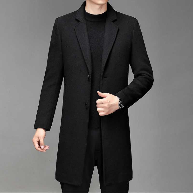 Autumn Winter Mens Wool Coats Mid Long Trench Men Solid Smart Casual Wool Blends Outerwear Turn Down Collar Windbreaker Man XJ250809