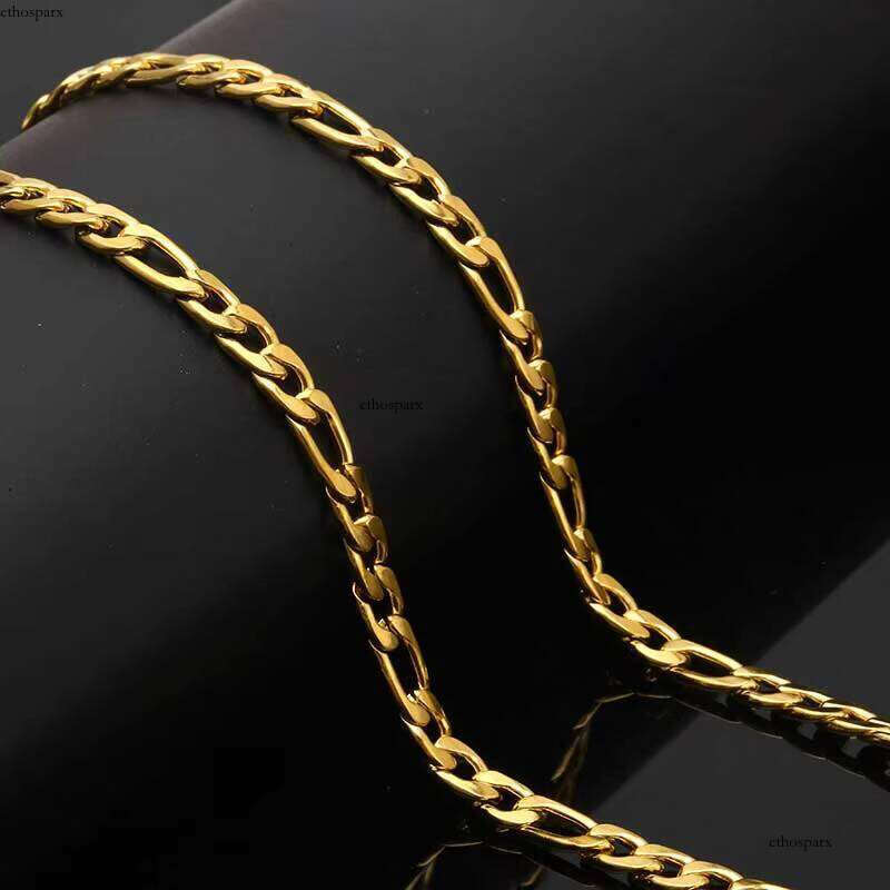 Nuoya Unisex Gold Plated Cuban Link Necklace 3/4/5/6mm Stainless Steel Hip Hop Jewelry 3-to-1 Figaro Chain for Parties