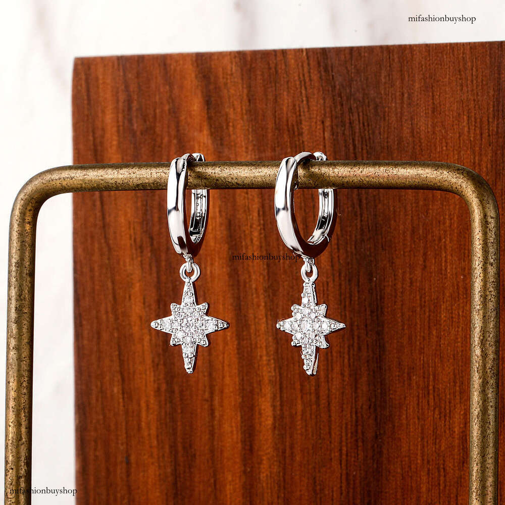 Fashion Hexagram Exquisite Sterling Silver Inlaid Zircon for Women Simple Versatile Drop Earrings Gold Australian Jewelry Ear Accessories