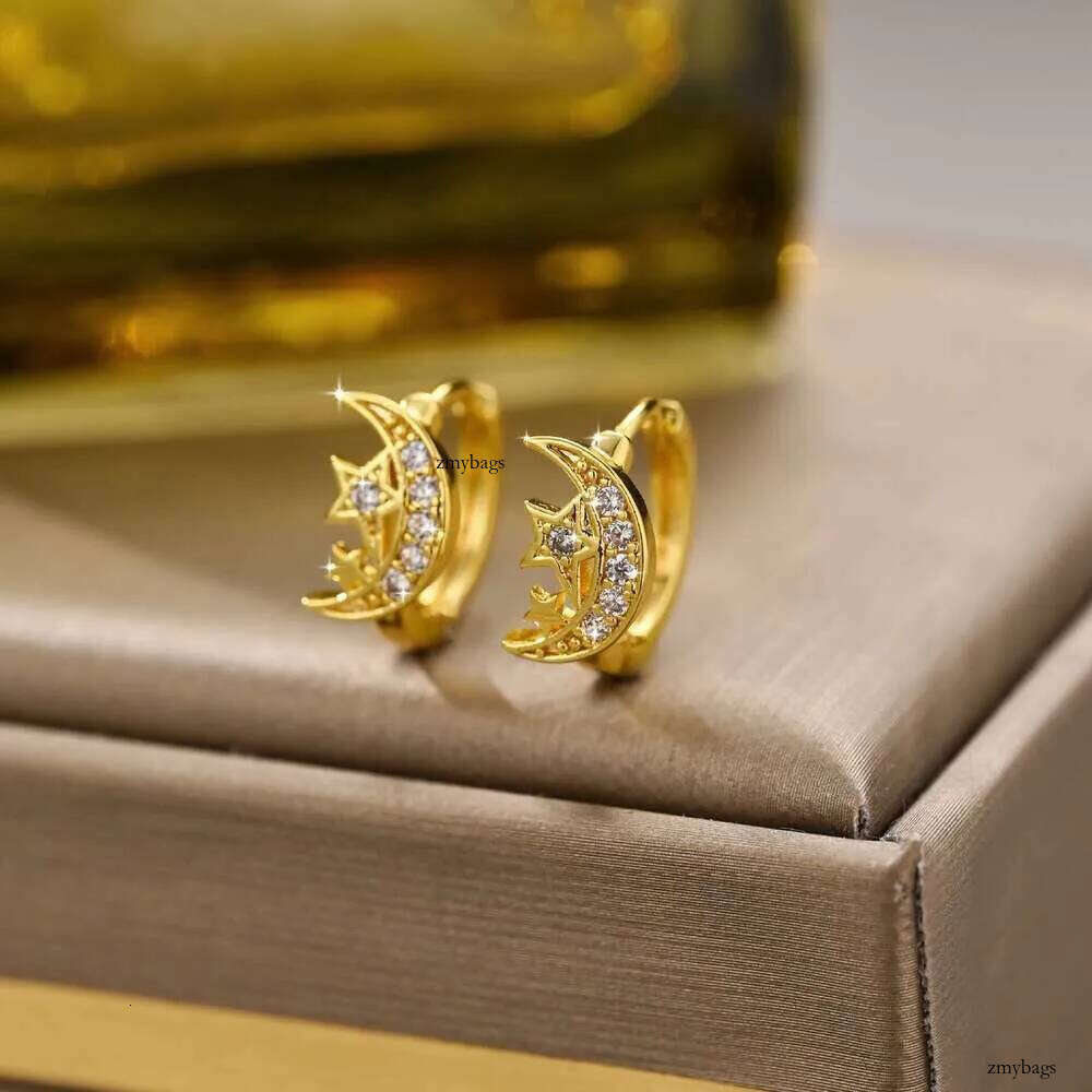 DHcollections High-end Earrings with Elegant Design, and Moon Earrings, Electroplated 14k Gold Zircon Star 99