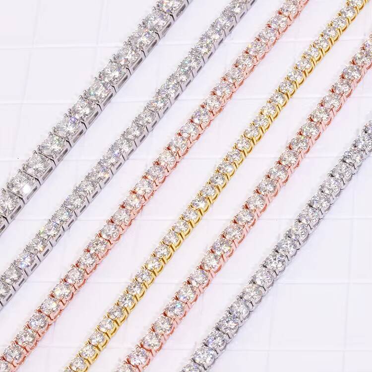 Hip Hop ecklace 925 Sterling Silver VVS Moissanite Diamond Tennis Chain ecklace Bracelet for Men Women Fine Jewelry