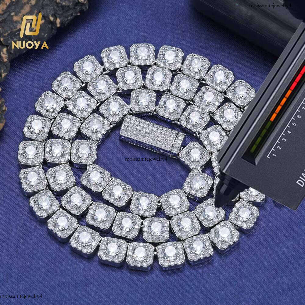Nuoya Sterling Sier 7mm Custom VVS Moissanite Dia Cluster Tennis Chain Necklace