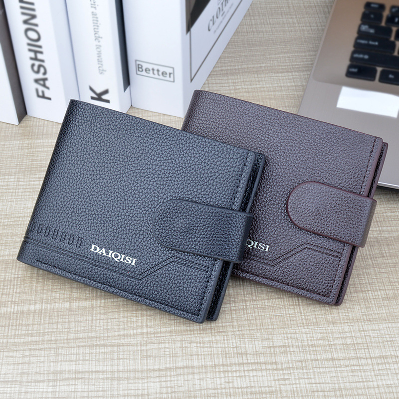 New Men's Designer Bag Short Wallet Youth Soft Leather Wallet Horizontal Fashion Luxury Bag Simple Buckle Lychee Pattern Wallet