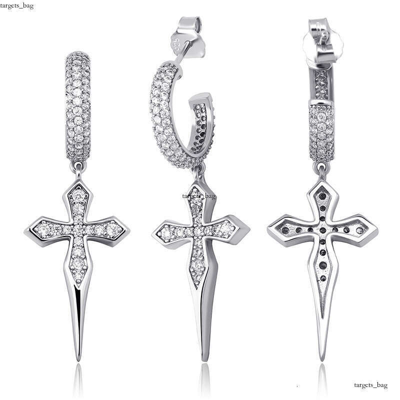 INS Hip-Hop Cross Zircon Full Hoop Studs Unisex Personality Fashion Trendy Earrings Jewelry