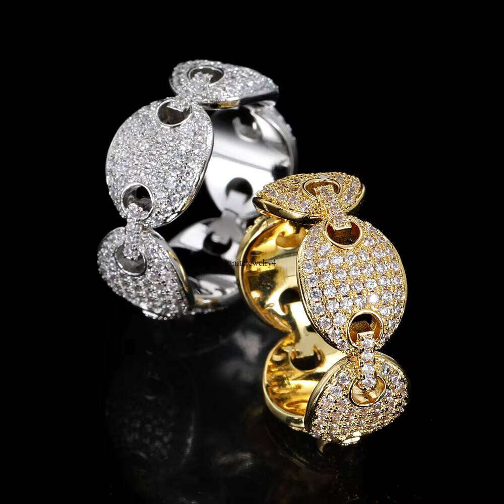 Hip Hop Dia Ring Jewelry 3A Cubic Zirconia Gold Plated Coffee Bean Iced Rings Women