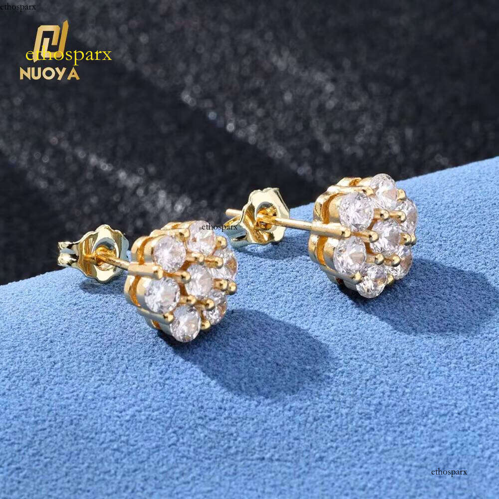 NUOYA Fine Iced Out Dia VVS Moissanite Men Sterling Sier Stud Earrings Women Jewelry