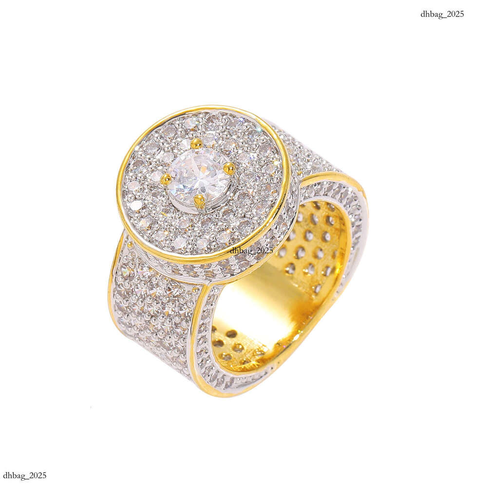Men's Classic Large Diamond Real Gold Plated Micro Paved Full Zircon Hip Hop Ring