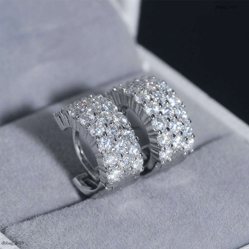 INS New Sier Full Inlaid Moissanite Classic Hoop Light Stud Earrings